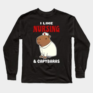 I Like Nursing and Capybaras Cartoon Long Sleeve T-Shirt